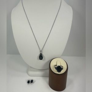 Natural Black Spinel set in Stainless Steel Jewelry Suite (Ring size 6.75)
